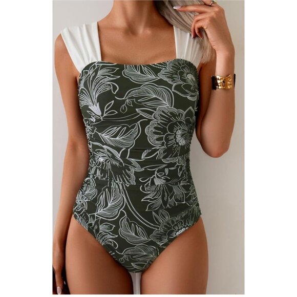 B2prity Womens XL Retro One-Piece Swimsuit Square Neckline & Floral Print Beach - Picture 1 of 8